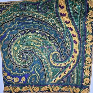 Perry Ellis Scarf Mens Teal Paisley Square‎ Wrap Shawl Vintage Style Fashion
